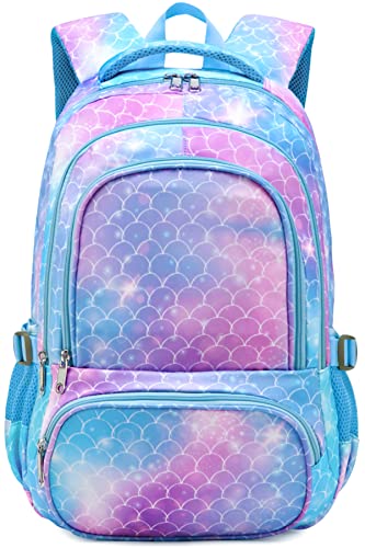 BLUEFAIRY Kids Backpacks for Girls 17 Inch Elementary Primary Middle School Bookbags with Laptop Compartment Back to School Bags for Childs Age 6-8 Mochilas Escolares para Niños Niñas Mermaid - color: Sky Blue