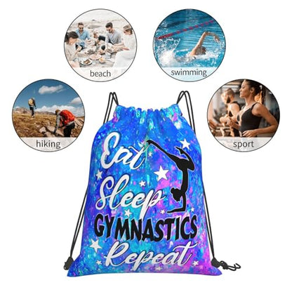 Eat Sleep Gymnastics Repeat Drawstring Backpack Gym String Bag Drawstring Sackpack Sport For Womens Mens - color: Gymnastics