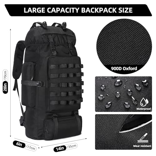 70L Camping Hiking Backpack with Rain Cover, Waterproof Molle Rucksack for Men, Backpacking Backpack for Trekking Climbing Outdoor