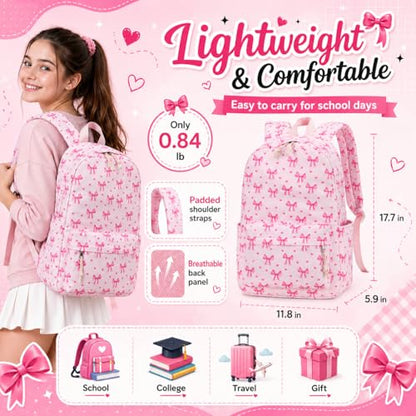 LOIDOU Girls Backpack for Kids Cute School Bookbag - color: Bow Pink 215, size: L-17"