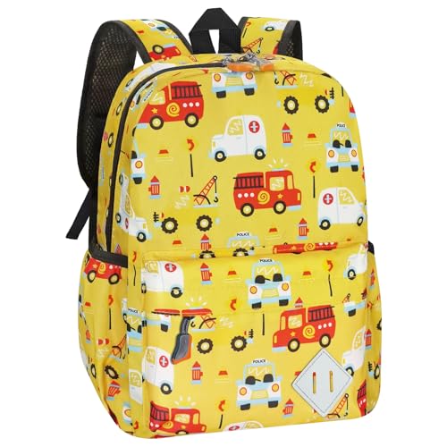 Kids Backpack for Girls Boys - 15 Inch Cute Cars Little Kids Backpack Waterresistant Toddler Preschool Kindergarten School Bag for Aged 3-8, Yellow - color: Yellow