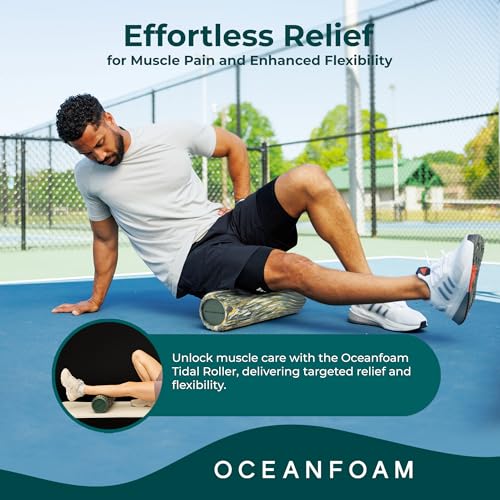 Oceanfoam Tidal Roller - Hunter, Gold & Natural Marbled - Muscle Massage Foam Roller for Back Pain & Stretching - Firm & Ergonomic Wide Wave Textured - Yoga, Athletics, Wellness - Full Size, 20" x 5" - color: Hunter, Gold & Natural Marbled