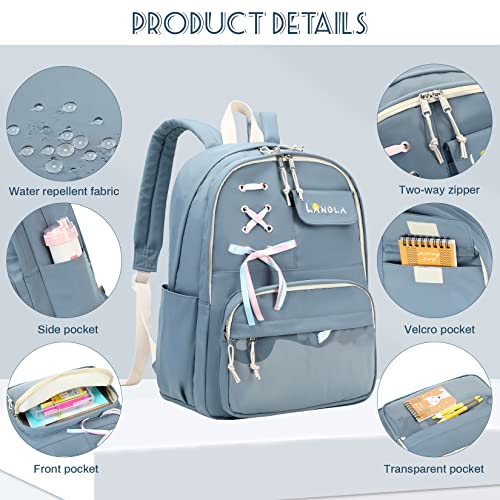 Lanola Teen Girl School Backpack Casual Daypack Bookbag Elementary College Travel Backpack with Cute Ribbon for Girls - color: Black