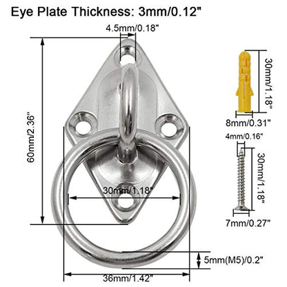 4Pcs M5 Diamond Pad Eye Plate with Ring Hook, Ceiling Hooks Wall Mount Bracket, Heavy Duty Stainless Steel Anchor Mount for Yoga Swings Hammocks/Boat Rigging/Suspension Training Straps - size: M5 (Diamond Pad Eye)
