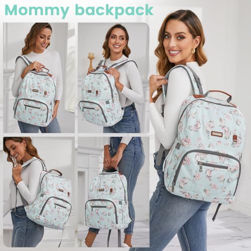 Diaper Bag Backpack, Large Baby Nappy Bags with Portable Changing Pad for Boys and GirlsMultifunction Travel Baby Bag for Moms Dads, Shower Gifts Waterproof and Stylish，Flower Green - color: Flower Green