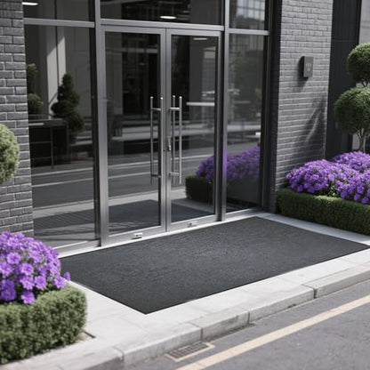 Extra Large Indoor/Outdoor Entrance Mat - 4 x 5 Feet, Rubber Border Door Mat Heavy Duty, Waterproof, Low-Profile, Easy to Clean, Rubber Entry Mat, Commercial Floor Mat, Charcoal Grey - size: 4 x 5 Feet