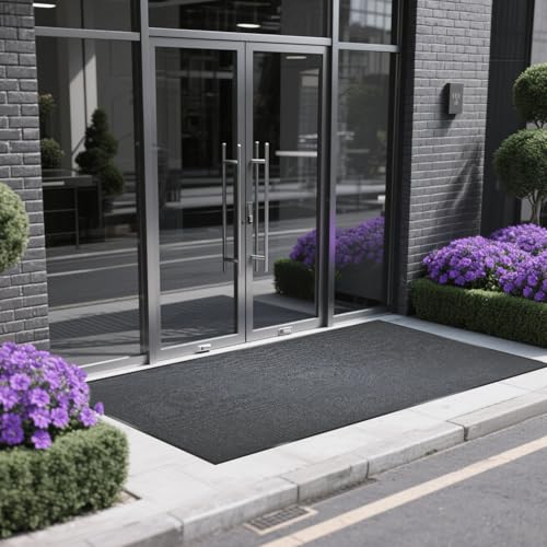 Extra Large Indoor/Outdoor Entrance Mat - 4 x 10 Feet, Rubber Border Door Mat Heavy Duty, Waterproof, Low-Profile, Easy to Clean, Rubber Entry Mat, Commercial Floor Mat, Charcoal Grey - size: 4 x 10 Feet