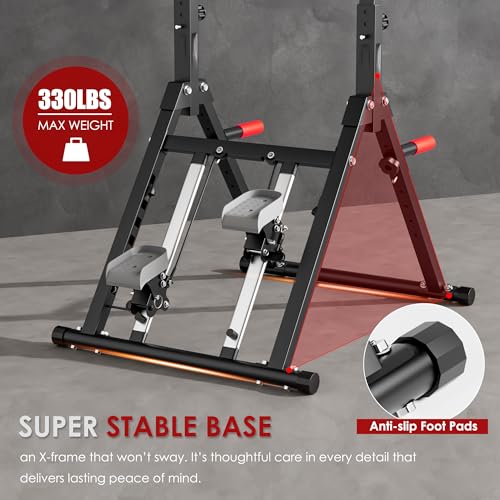Power Tower Pull Up Station, soges Foldable Pull Up Bar Dip Station with Stair Stepper, Adjustable Free Standing Strength Training Equipment for Home Gym, Multi-Function Workout Tower