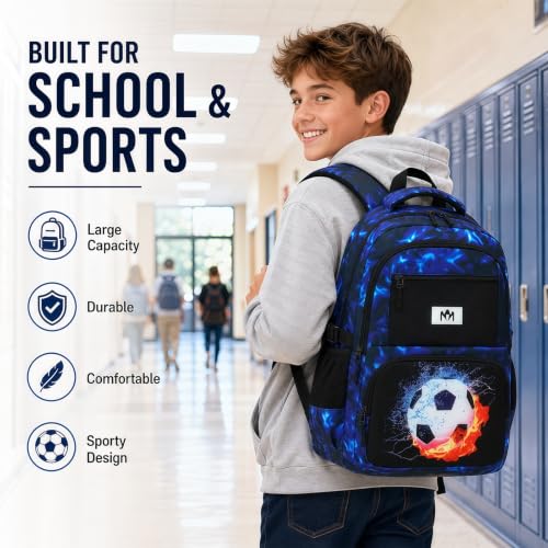 Bluboon Kids Backpack Boys Camo Bookbag Teens Elementary School Bag Daypack Travel Back Pack Middle school (Blue-Black Football) - color: Blue-black Football