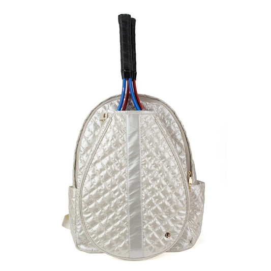 lemonbella Tennis Backpack for Women- Tennis Bag for Women with Tennis Racket Cover + Zipper | Holder Elastic Pockets For Water Bottle | Large Storage Compartment - color: Snow