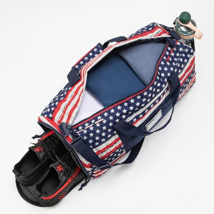 QT&QY 40L Military Tactical Duffel Bag For Men Sport Gym Bag Fitness Tote Travel Duffel Bags Training Workout Bag With Shoe Compartment Basketball Football Weekender Bag patriot Star Spangled - color: Star Spangled