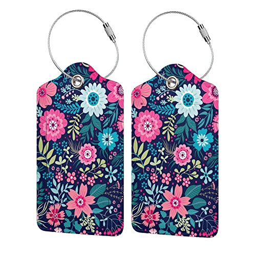 Luggage Tags for suitcases, 2 Pack Tropical Flower Luggage Tag, Leather Stainless Steel Loop Label Tag for Women Girl Travel Bag Suitcase - color: Tropical Flower
