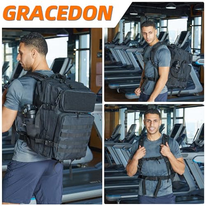 gracedon Military Tactical Backpack for Men and Women Army Camping Daypack Bug out Bag 45l Asault Pack for Travel Hiking (Black) - color: Black