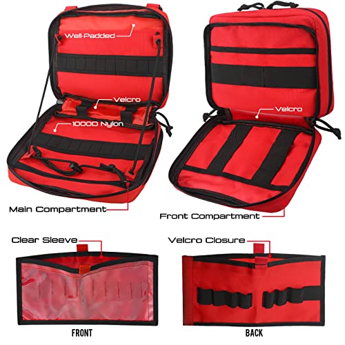 WYNEX Tactical Large Admin Pouch of Double Layer Design, Molle EDC EMT Utility Pouch with Map Sleeve Modular Tool Pouch Large Capacity Flag Patch Included - color: Red