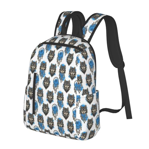 Eco Polyester Backpack Native Dream Catcher Wolf Print, Ergonomic Straps, Fits Tablet, for Work or Hiking - color: Picture (47)