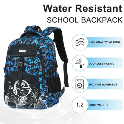Bluboon Boys School Backpack, Lightweight Kids Bookbag for Elementary and Middle School, Water-Resistant Student Backpack Fits 15.6 Inch Laptop, Chest Strap, Multiple Pockets - color: Blue Graffiti