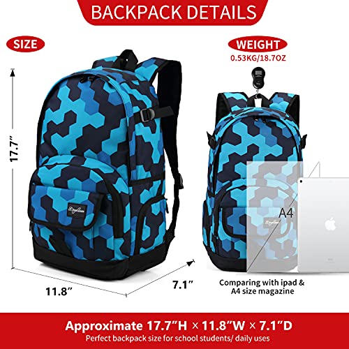 rickyh style School Backpack Travel Bag for Men & Women Lightweight College Back Pack with Laptop Compartmen - color: 04hexagon Blue