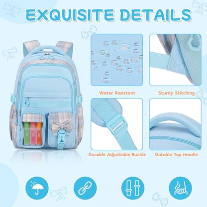 Girls Backpack, 17-Inch Bookbag for Middle & Elementary School, Kawaii Kids Backpack for Girls Ages 6-12(Blue) - color: Blue