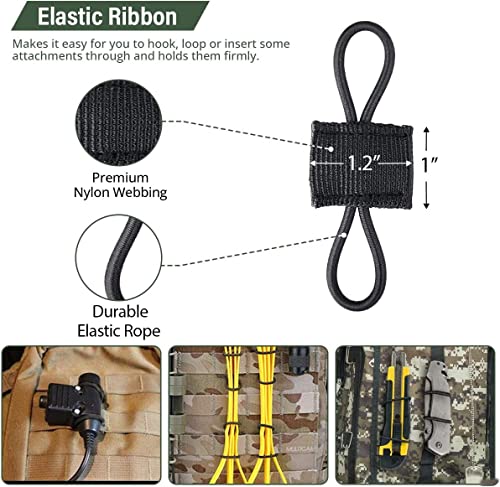 Elastic Webbing Binding Ribbon Multipurpose Backpacks Attachments Tactical Molle Backpack Accessories, Tactical EDC Gear (12 Pieces Black 3 Size Kit)