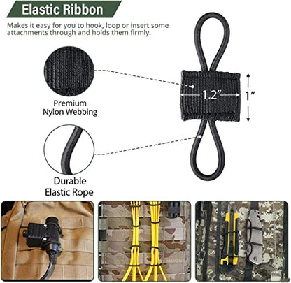 Elastic Webbing Binding Ribbon Multipurpose Backpacks Attachments Tactical Molle Backpack Accessories, Tactical EDC Gear (12 Pieces Black 3 Size Kit)