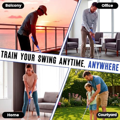 5-in-1 Golf Swing Trainer for Right-Handed Golfers with Click Feedback, Retractable Training Aid, Grip Trainer & Arm Band, Improve Tempo & Swing Path, Indoor Outdoor Practice - color: Black