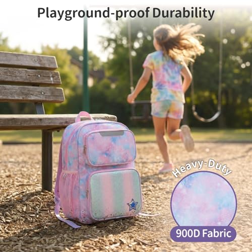 Kids Backpack for Girls - 17 Inch Insulated School Bag Ages 8-10 | Elementary Backpack for Grades 3-5, Fits Binder Laptop, Insulated Pocket, Reflective Strips, S-Curve Straps, Pink Tie Dye - color: Pink Tie-dye