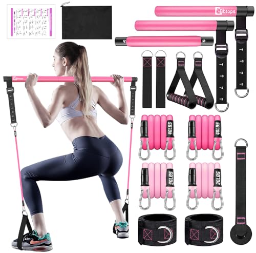 Bbtops Pilates Bar Kit with Resistance Bands,Pilates Bar with Stackable Bands Workout Equipment for Legs,Hip,Waist and Arm,Exercise Fitness Equipment for Women & Men Home Gym Yoga Pilates - color: Pink