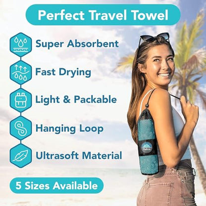 Youphoria Microfiber Travel Towel Fast Drying Lightweight - Quick Dry Towel for Camping, Beach, Backpacking, Hiking & Sport - color: Mint/Gray, style: 36" x 78" (X-Large)