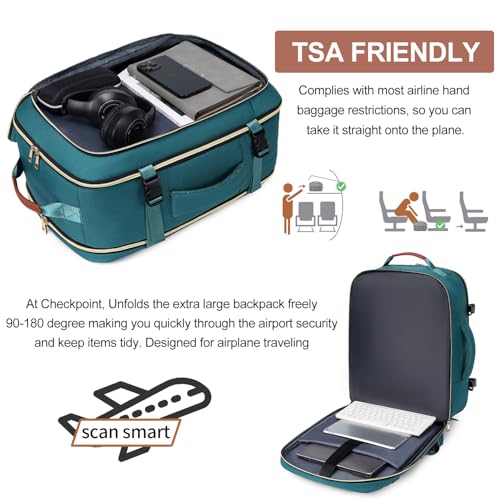 40L Travel Laptop Backpack for Women & Men, Airline Approved Carry On Luggage Overnight Bags, Waterproof Personal Item Bag, Weekender Essentials Backpacks Vacuum Backpack Dark Green - color: Dark Green