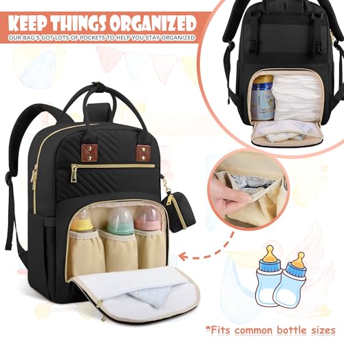 Tenot Baby Diaper Bag Backpack, Travel Diaper Bags for Baby Girl Boy Large Capacity Baby Bag Backpack for Women Black - color: Black