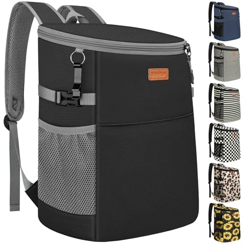 Camping Cooler Backpack 30 45 Cans, Soft Backpack Coolers Insulated Leak Proof Travel Cooler Bag Waterproof Lunch Picnic Beach Work Trip Thermal Bag Drink Beverage Beer Bag Cooler - color: Black-Leather, size: 30 Cans