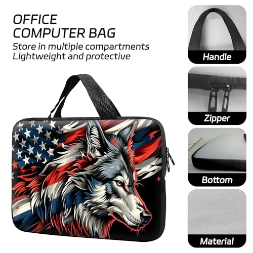 14 15 15.4 15.6 inch Laptop Handle Bag Computer Bag, Pouch Holder Notebook Sleeve Cover Soft Case Compatible for Dell,Lenovo,Toshiba HP, Asus Notebook-Flag Wolf - color: Flag Wolf