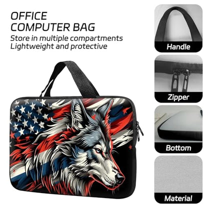 14 15 15.4 15.6 inch Laptop Handle Bag Computer Bag, Pouch Holder Notebook Sleeve Cover Soft Case Compatible for Dell,Lenovo,Toshiba HP, Asus Notebook-Flag Wolf - color: Flag Wolf