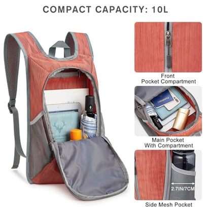 G4Free 10L Hiking Backpack Small Travel Hiking Daypack Lightweight Packable Backpack Casual Foldable Shoulder Bag - color: Red