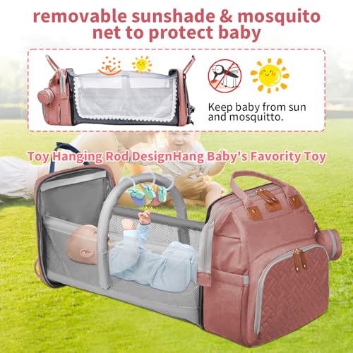 Baby Diaper Bags with Changing Station, Multifunctional Diaper Bag Backpack for Moms Dads with USB Charging Port, Waterproof Travel Diaper, Baby Shower Gifts for Baby Boy & Girls (Pink) - color: Pink