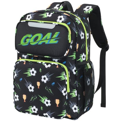 Kids Backpack for Boys - 17 Inch Insulated School Bag Ages 8-10 | Elementary Backpack for Grades 3-5, Fits Binder Laptop, Insulated Pocket, Reflective Strips, S-Curve Straps, Black Soccer - color: Black Football