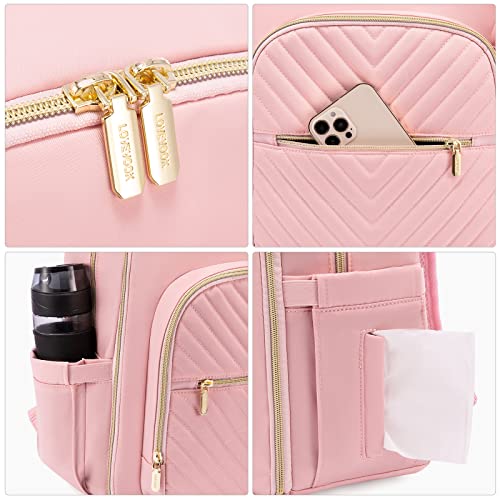 LOVEVOOK Diaper Bag Backpack, Quilted Baby Bag with Changing Pad & Pacifier Holder, Waterproof Travel Diaper Bags for Baby Boys Girls, Stylish and Large Capacity,Pink - color: Pink