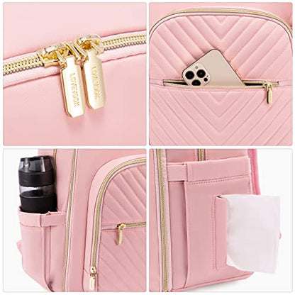 LOVEVOOK Diaper Bag Backpack, Quilted Baby Bag with Changing Pad & Pacifier Holder, Waterproof Travel Diaper Bags for Baby Boys Girls, Stylish and Large Capacity,Pink - color: Pink