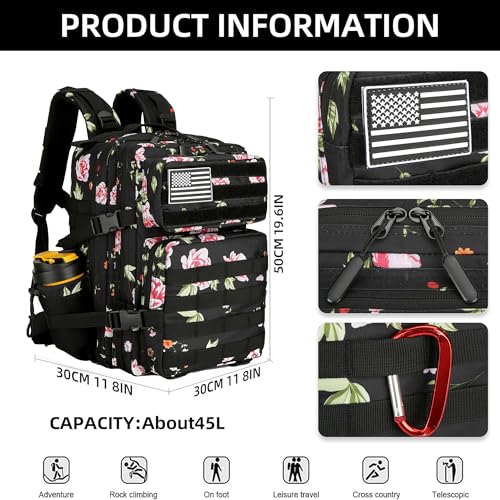 45L Military Tactical Backpack Hiking Backpacks Tactical Gear Camo Back Pack Army Molle Bag Rucksack Fitness Daypack - color: Peony
