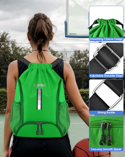 BROTOU Soccer Drawstring Backpack, Basketball Bag, Volleyball Football Bags with Ball and Shoe Compartment - color: Green