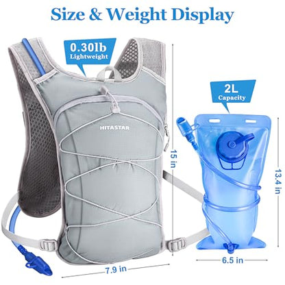 Hydration Backpack with 2L Hydration Bladder Lightweight Water Backpack Climbing Pouch for Hiking Hydration Pack for Running Cycling Hiking - style: Gray