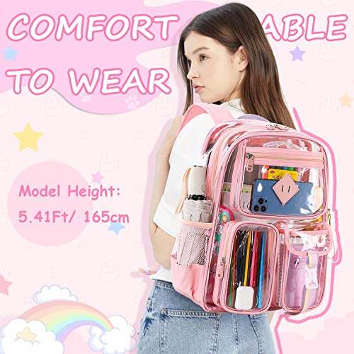 PIG PIG GIRL Clear Backpack for School,Heavy Duty PVC Transparent Bookbag for Girls Stadium Approved See Through Backpack - color: 3-pink