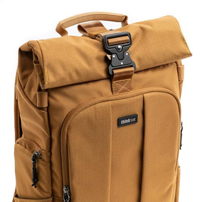 Think Tank FocusPoint 22L RollTop Camera Backpack - Golden Hour: Expandable Travel & Camera Backpack with Laptop Sleeve, Quick Side and Back Access, Rain Cover – Versatile Photography & Travel Bag - color: Golden Hour, size: 22 Liters
