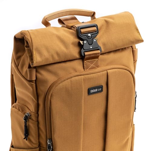 Think Tank FocusPoint 22L RollTop Camera Backpack - Golden Hour: Expandable Travel & Camera Backpack with Laptop Sleeve, Quick Side and Back Access, Rain Cover – Versatile Photography & Travel Bag - color: Golden Hour, size: 22 Liters