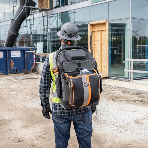 Klein Tools 55665 Ironworker/Welder Backpack, 27 Pockets, Black/Orange
