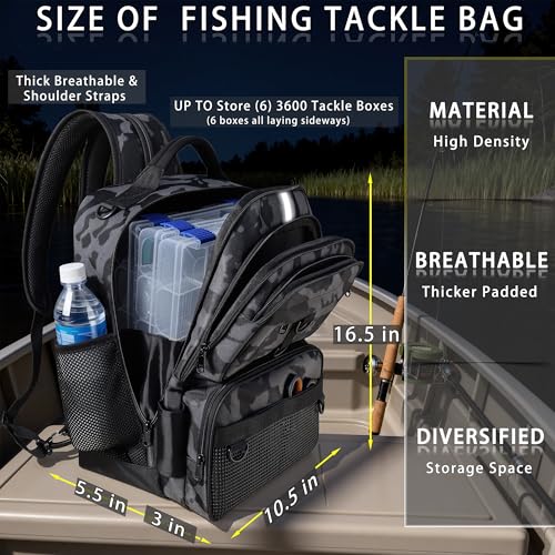 Fishing Backpack with Tackle Boxes and Rod Holder, 24L Fishing Sling Bag with Fishing Lures Kit, Fishing Gear Bag Gifts for Men Women - Gray Camo Backpack - color: Gray Camo Backpack