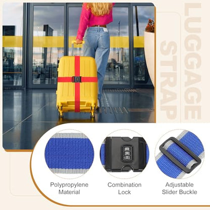 MECCANIXITY Luggage Straps with Combination Lock Adjustable Suitcase Belt Strap for Suitcase Briefcase Backpack Travel, Gray-Blue, Pack of 4 - color: Gray-Blue