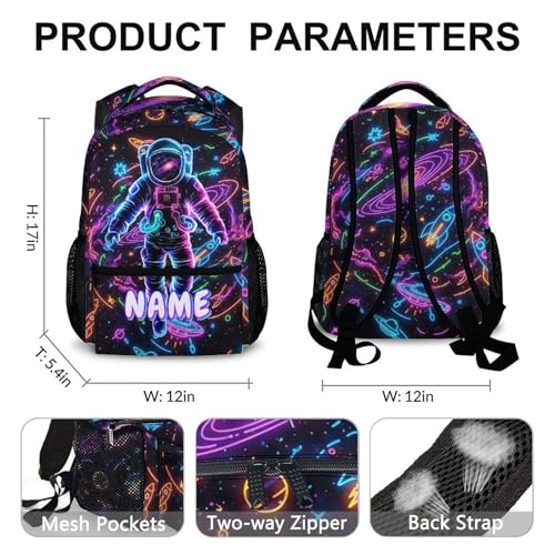 Astronaut Backpack Personalized School Backpacks for Kids Boys, Cool Planet Custom Bookbag for Kindergarten Primary Elementary - color: Black