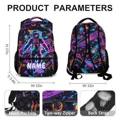 Astronaut Backpack Personalized School Backpacks for Kids Boys, Cool Planet Custom Bookbag for Kindergarten Primary Elementary - color: Black