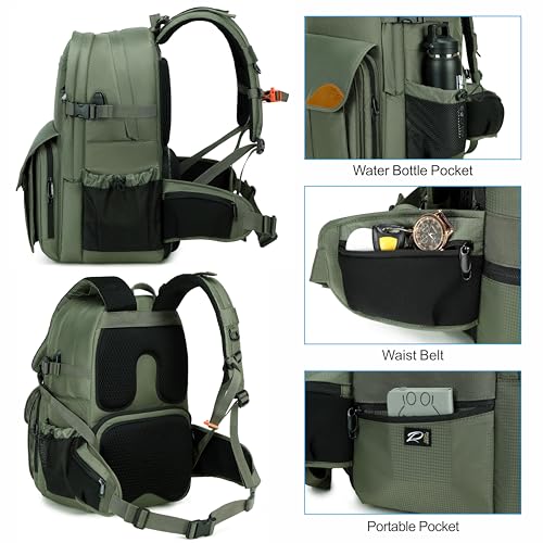 Padwa Lifestyle Green Professional Camera Backpack - Large Capacity Nylon Photography Camera Bag with Thick Padded Comfort Strap and Wide Waist, Versatile Photographer,Multi Cameras,Lensas,a Laptop - color: Green